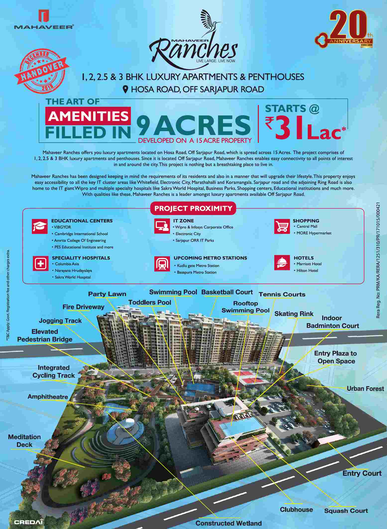 Enjoy the art of amenities filled in 9 acres at Mahaveer Ranches in Bangalore Update